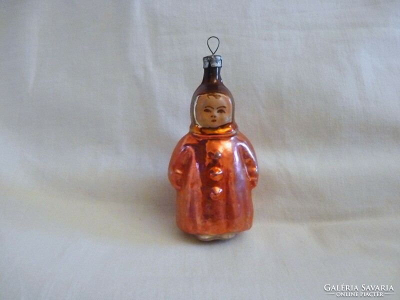 Old glass Christmas tree decoration - child in winter clothes!