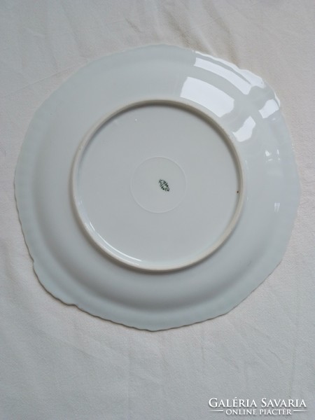 Antique square porcelain plate bowl, flower pattern, haas and czjzek schlaggenwald 1919-38, 26 cm