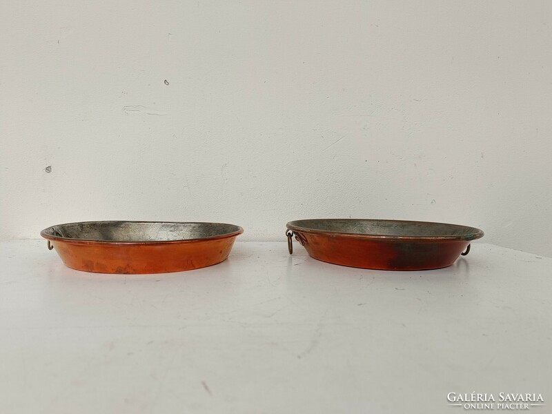 Antique kitchen tool with patinated red copper legs with traces of tin plating 2 pieces 229 8434