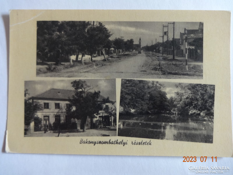 Régi postatiszta képeslap: Bakonyszombathely, részletek (1955)