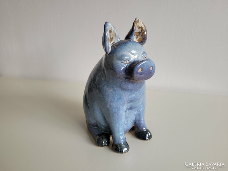 Blue ceramic pig decoration