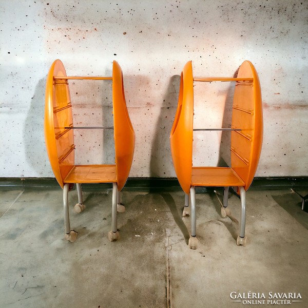 Pair of retro, space age design rolling Italian bedside cabinets