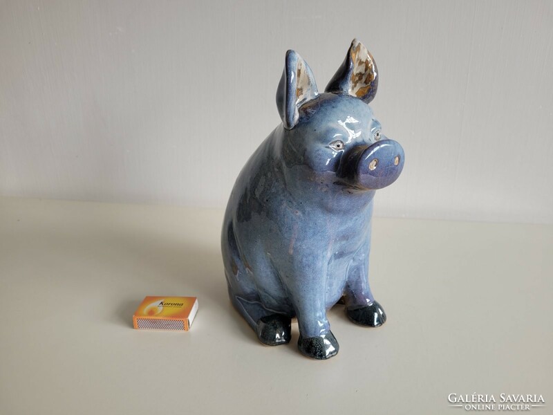 Blue ceramic pig decoration