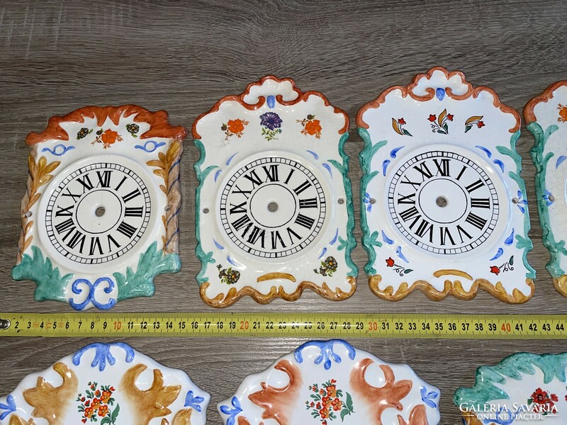 Retro Bodrogkeresztúr ceramic wall clock dials 11 pieces in one