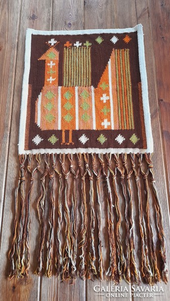 Németh Éva textilművész által készített falvédő, falikárpit, szőttes, 56 x 47 cm
