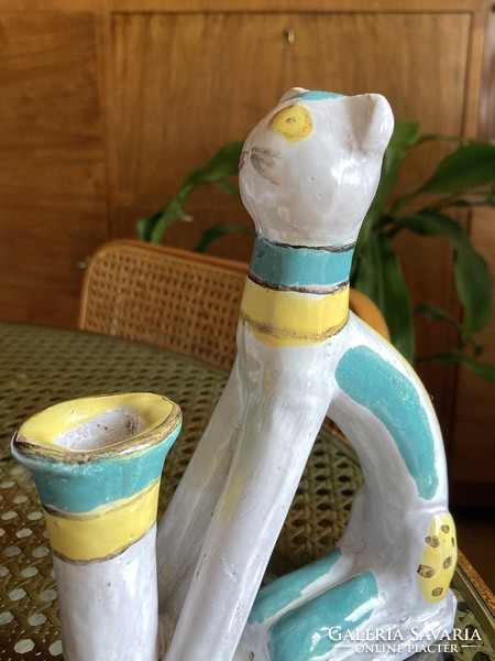 Árpád Csekovszky ceramic cat candle holder