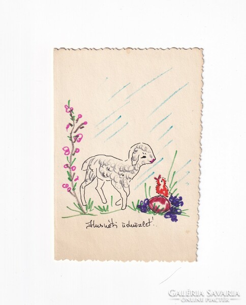 H:38 kézzel rajzolt Húsvéti Üdvözlő képeslap kinyithatós