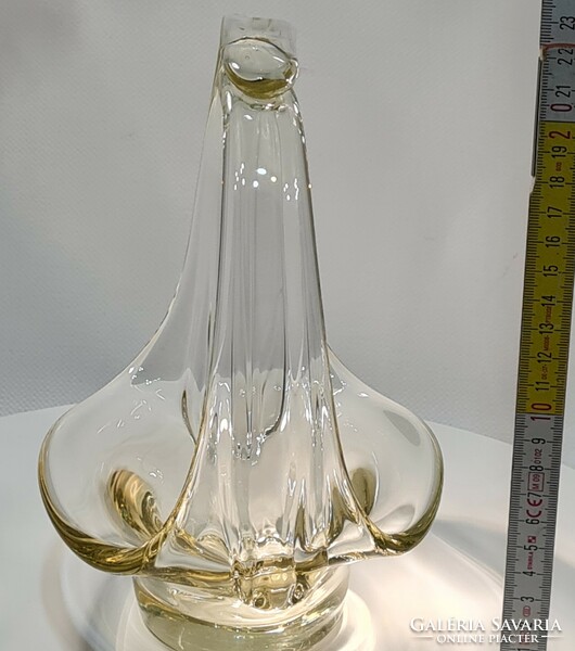 Cseh halványsárga üvegkínáló, asztalközép (2967)