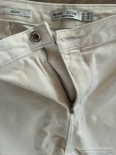 Women's bershka skinny jeggings white linen denim pants 38