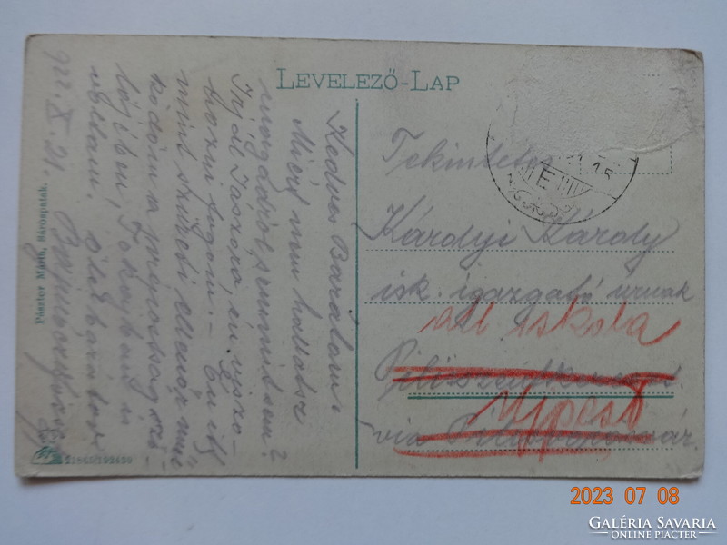 Régi képeslap: Sárospatak, Tanítóképző Intézet (1922)