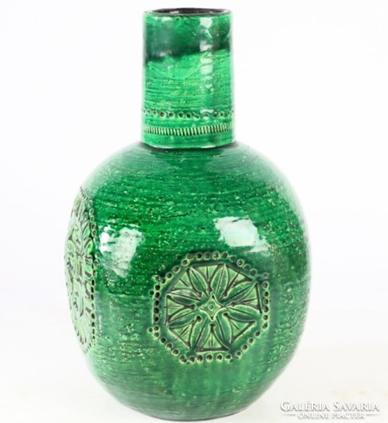 Green lacquered ceramic vase by Aldo Londi for Bitossi, 1970s