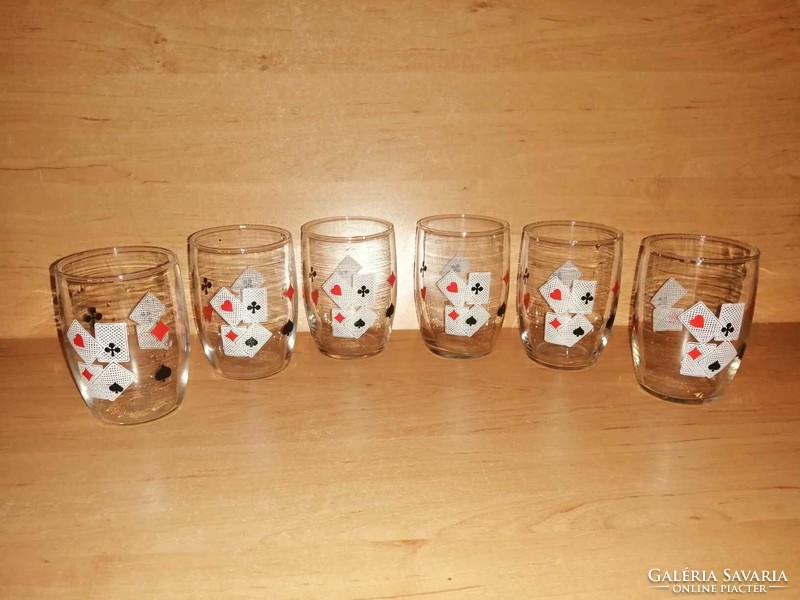 French card patterned glass glass set, 6 in one - 9 cm (18/k)