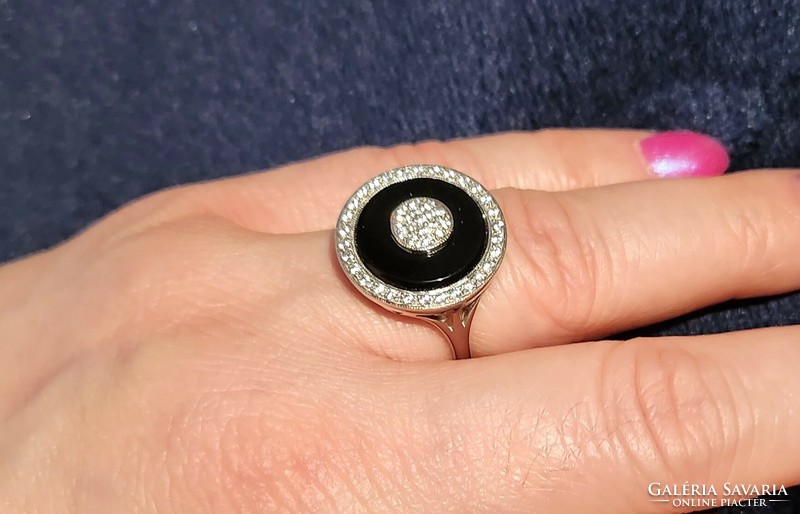 Egyedi ónix köves gyűrű, 54 es méret, sterling ezüst ,  925,  új
