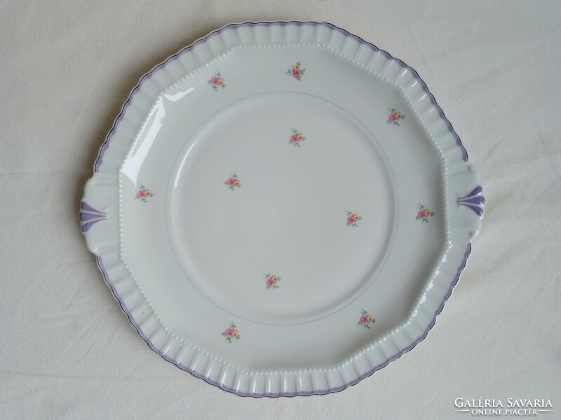 Antique square porcelain plate bowl, flower pattern, haas and czjzek schlaggenwald 1919-38, 26 cm