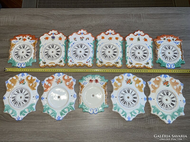 Retro Bodrogkeresztúr ceramic wall clock dials 11 pieces in one