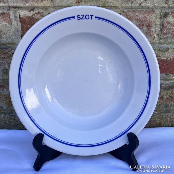 Zsolnay blue striped sot inscription porcelain deep plate 23.5 Cm - company porcelain