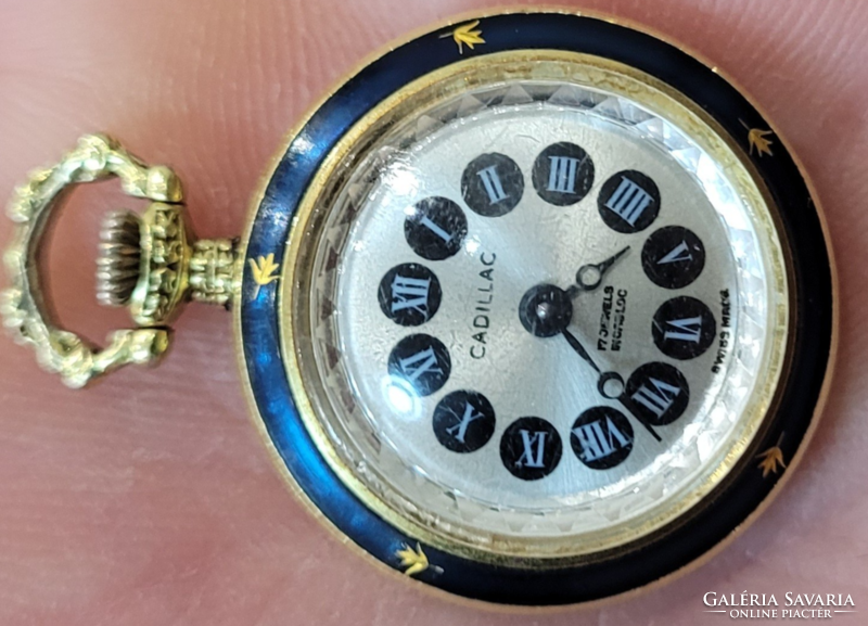 Cadillac Swiss gold-plated fire enamel pocket watch, necklace watch