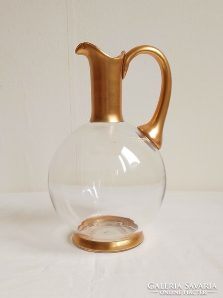 Special! Antique old gilded Czech blown glass pitcher pitcher pitcher carafe numbered