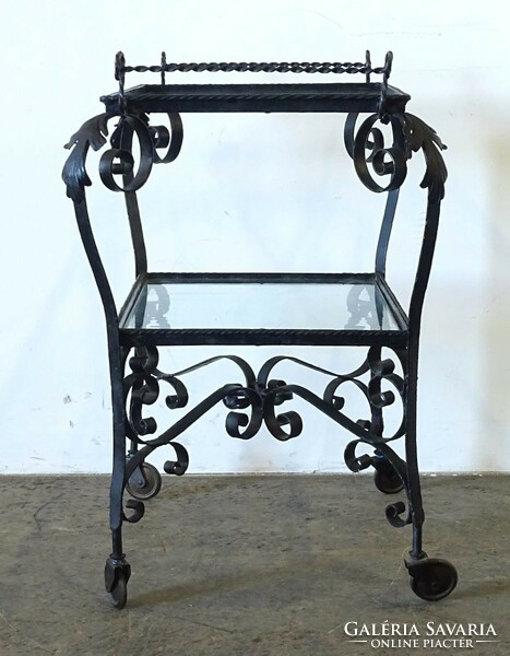 1Q599 old wrought iron rolling cart