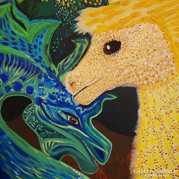 Áttörés - A Sárkány és az Egyszarvú -  Círová Markéta dél-morva festőművész akrilképe vásznon