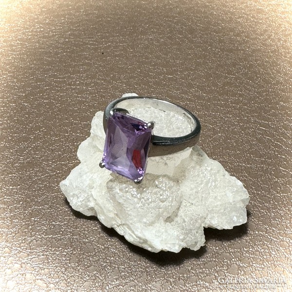 Modern silver ring with purple zircon stone, 925 silver jewelry, zircon stone ring size 54 mm circumference