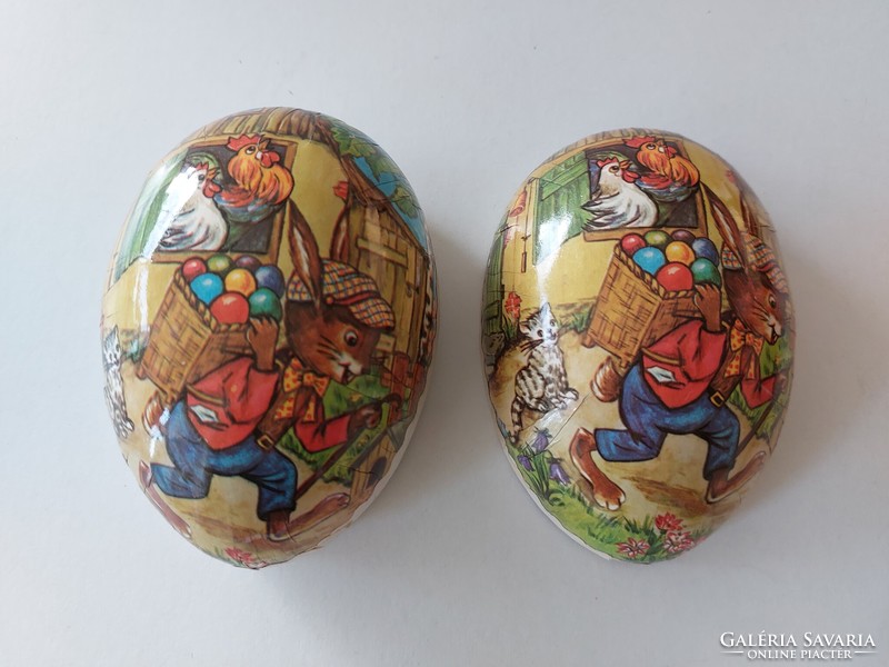 Retro papier-mâché Easter egg with egg barrel bunny pattern