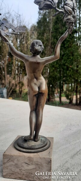 Antique female nude bronze statue lamp base