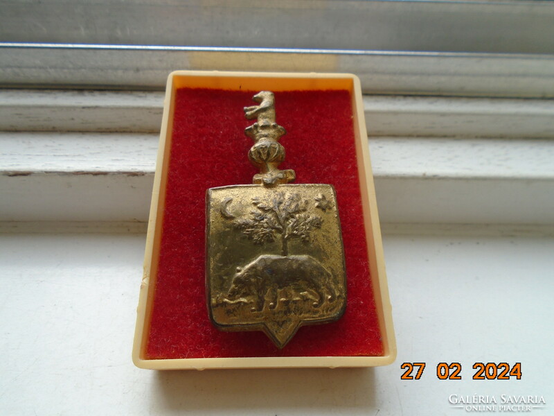 Heraldika DIVÉKY nemzetség (Felvidék) címere bronz bútorvereten medve,fa,Nap,Hold  elemekkel