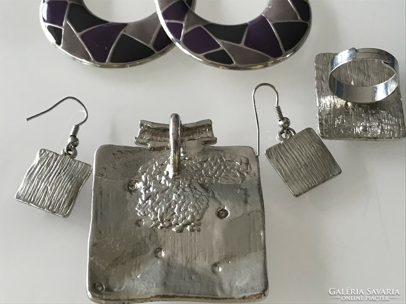 Fire enamel jewelry set with purple shades, 6 pcs