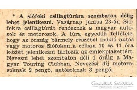 Siófok Csillagtúra /Magyar Touring Club/ hűtőrács plakett (1935)