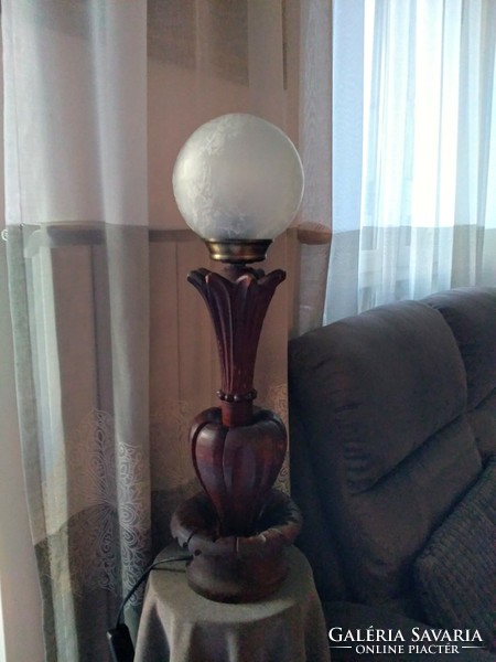 Art deco carved wooden table lamp