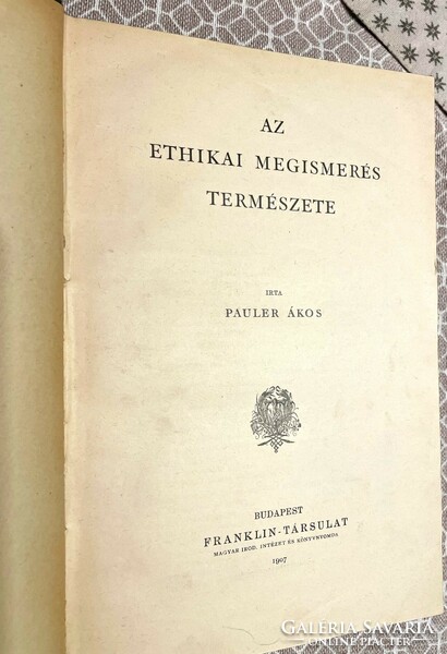 ákos Pauler: the nature of ethical cognition - antiquarian book