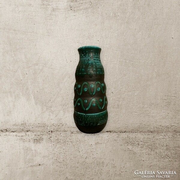Industrial artist's marked vase, black-turquoise green, 29 cm.