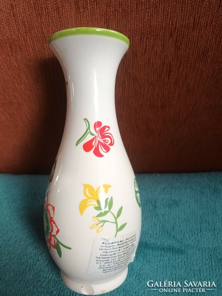Painted-glazed ceramic vase, with flower pattern decor, serially numbered piece.