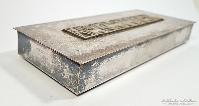 Vintage / Mid century - ezüstözött réz doboz, Szabó Gyula munkájával díszitve