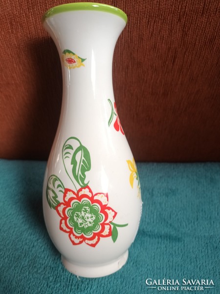 Painted-glazed ceramic vase, with flower pattern decor, serially numbered piece.