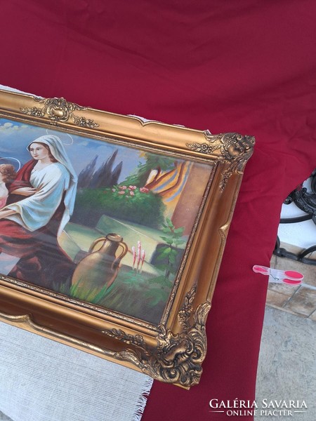 Gyönyörű szignózott Szűz Mária  a kis Jézussal festmény  blondel  keretben szentkép