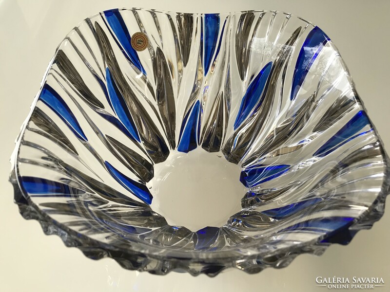Italian lead crystal glass bowl with cobalt blue and antique gold überfang, 24 x 24 cm