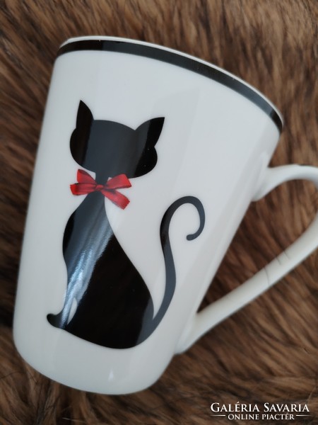 Angol porcelán csésze - fekete cica hölggyel / Les Matinales