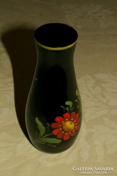 Üveg váza retro sötét lilás árnyalatú színes kézzel festett 14x6 cm