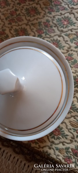 Hollóházi Fehér Arany szegélyes Porcelán kávéskészlet