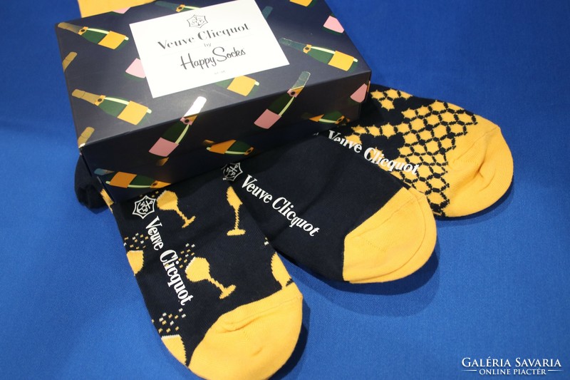 3 pár Veuve Clicquot by Happy Socks pezsgős zokni díszdobozban (41-46) Vidám ajándékok, meglepések