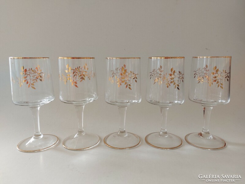 Retro glass stemmed glass with flower pattern 5 pcs
