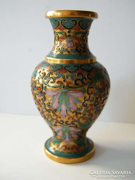 Vintage keleti rekeszzománc, tűzzománc réz váza