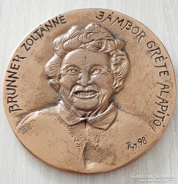 Zoltánné Brunner geriatric research and care foundation bronze plaque 1998 10 cm