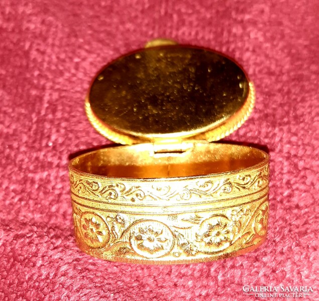 Vintage Italian Floral Micro Mosaic Gold Tone Hinged Oval Pill Box