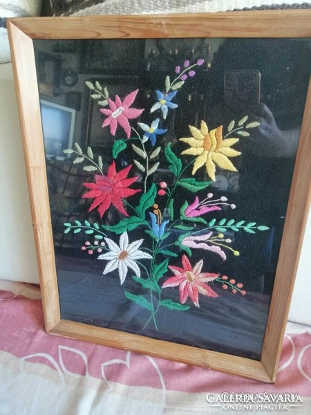 Beautiful embroidered mural (1) beautifully framed, embroidery under glass demanding work size 36x46 cm