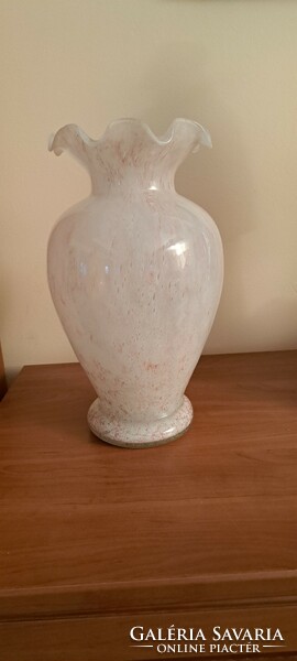 Huta glass vase with ruffled edges, 32 cm