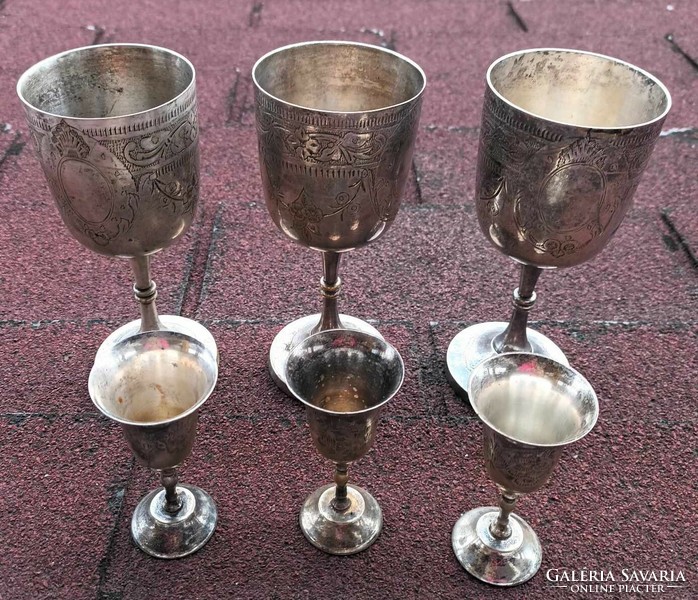 Set of silver-plated stemmed glasses - wine and cup glasses (3 + 2)
