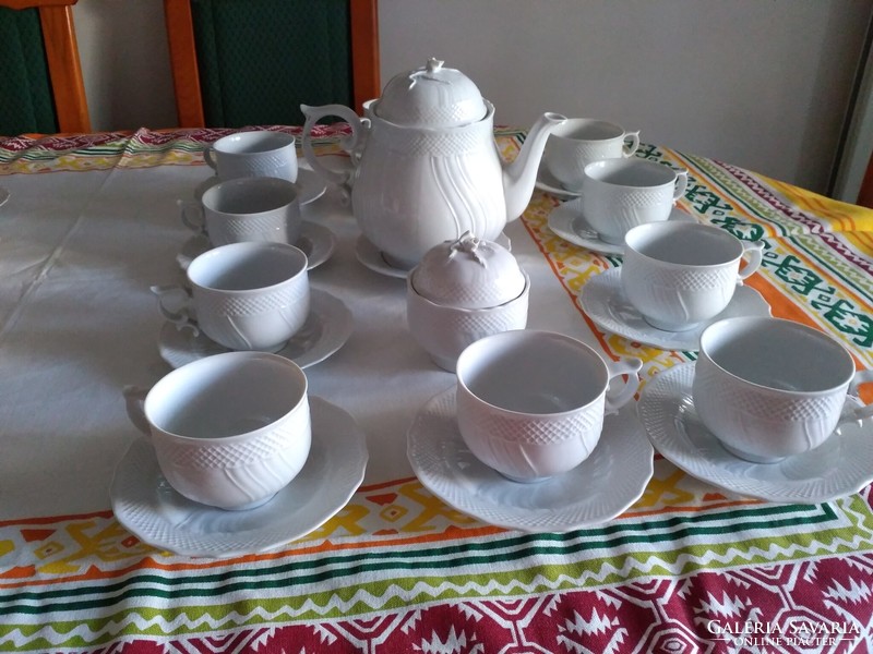 Hollóházi Pannónia fehér étkészlet kávés és teás készlettel 76 db!